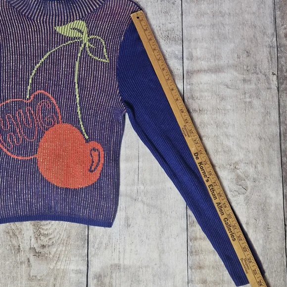 Urban Outfitters BDG Shauna Jacquard Cherry Mockneck Sweater In Navy size Medium - Picture 9 of 9